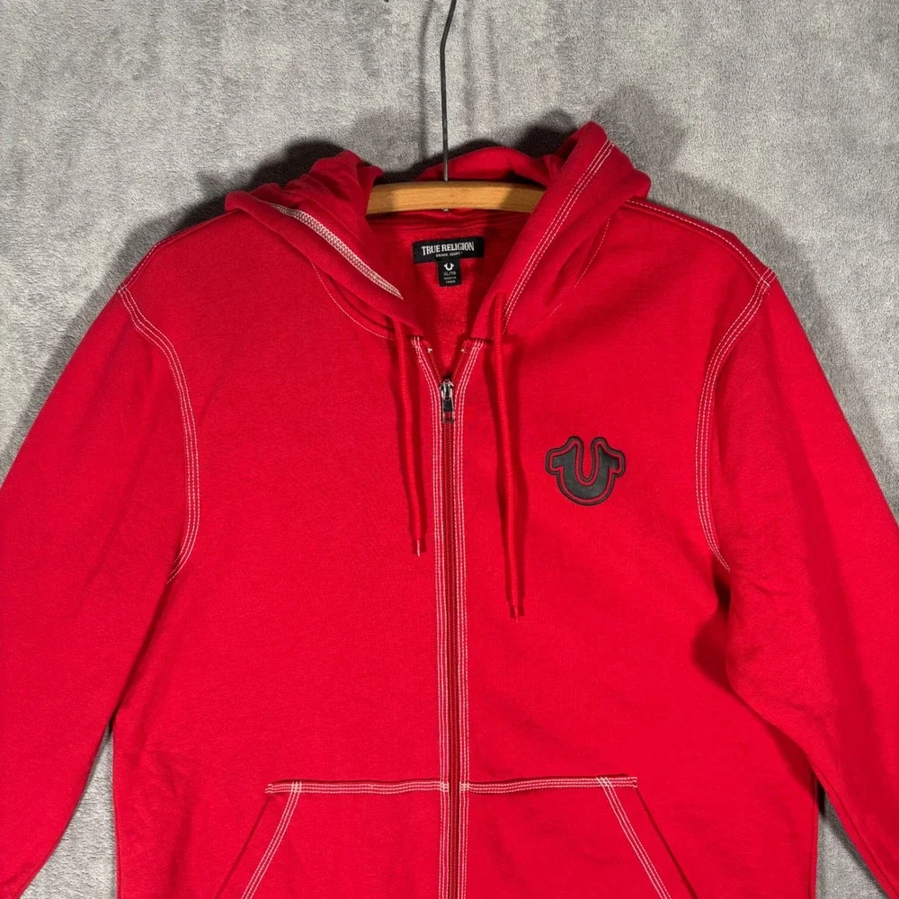 True Religion TNL Puff Buddha Full Zip Hoodie Mens XL‎ 3D Graphic Sweatshirt Red